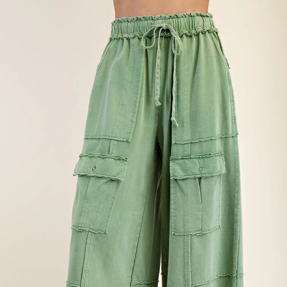 D35 EASEL GREEN MINERAL WASH WIDE LEG PANT - Picture 1 of 1